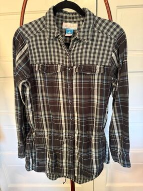 Columbia Plaid Shacket Cinch Waist Button Up Jacket Top XL